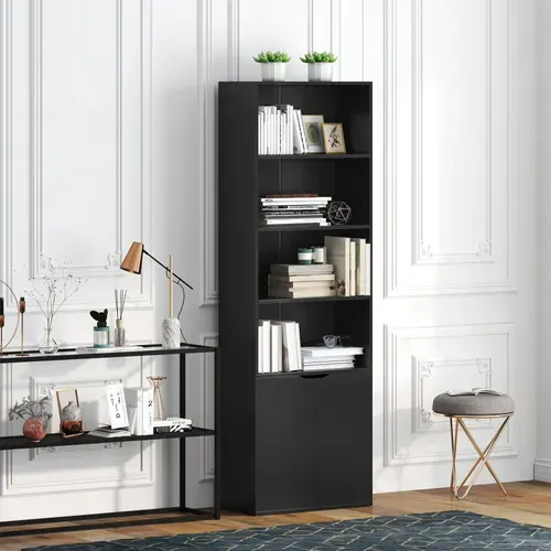 Bibliothèque 4 Étagères Armoire 2 Portes 59 X 29 X 180 Cm
