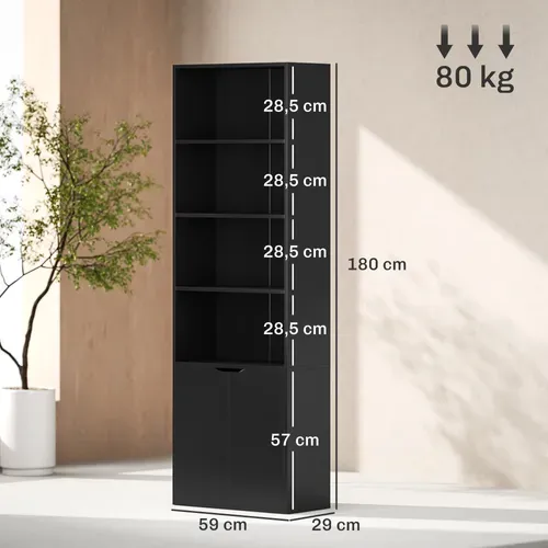 Bibliothèque 4 Étagères Armoire 2 Portes 59 X 29 X 180 Cm