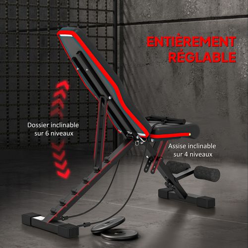 Banc De Musculation Pliable Réglable 2 Bandes De Résistance Incluses