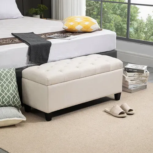 Banquette Coffre De Rangement Style Chesterfield Bois Noir Tissu