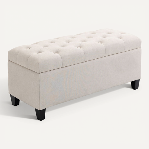 Banquette Coffre De Rangement Style Chesterfield Bois Noir Tissu