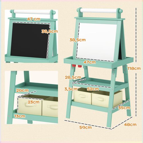 Chevalet Giantex D'art 3-en-1 Pour Enfants De 3+ans Avec Hauteur Reglable Sur 5 Positions Plateau De Rangement Et Tableau A 2 Faces
