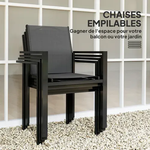Ensemble Table De Jardin Rectangulaire 4 Chaises Empilables Noir