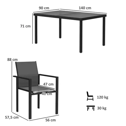 Ensemble Table De Jardin Rectangulaire 4 Chaises Empilables Noir