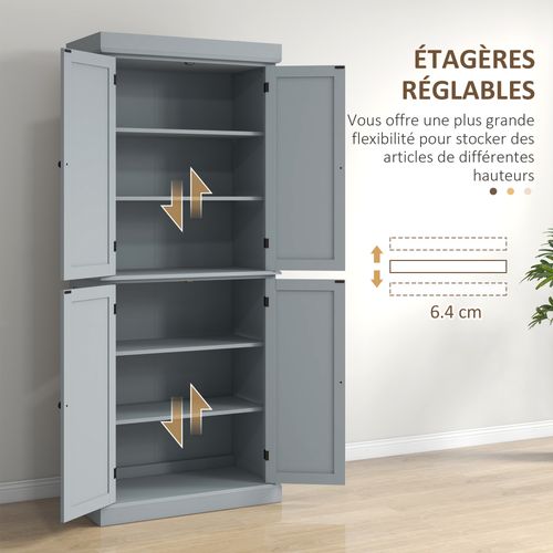 Buffet Haut - Armoire De Cuisine - 2 Portes, 4 étagères - Gris
