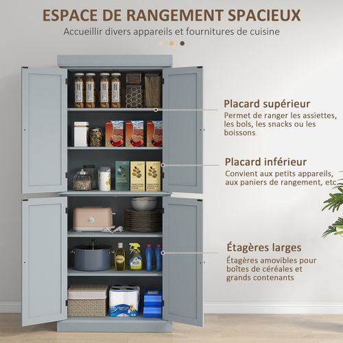 Buffet Haut - Armoire De Cuisine - 2 Portes, 4 étagères - Gris