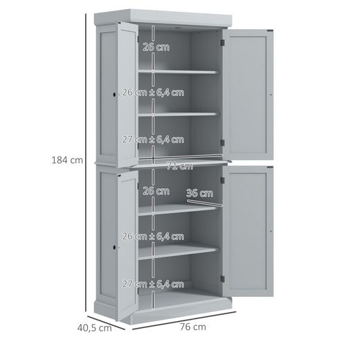 Buffet Haut - Armoire De Cuisine - 2 Portes, 4 étagères - Gris