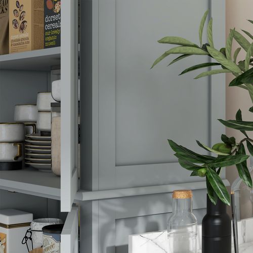 Buffet Haut - Armoire De Cuisine - 2 Portes, 4 étagères - Gris