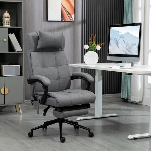 Chaise De Bureau Ergonomique Design Massante Et Chauffante Tissu Gris