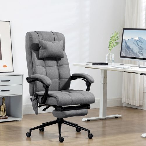Chaise De Bureau Ergonomique Design Massante Et Chauffante Tissu Gris