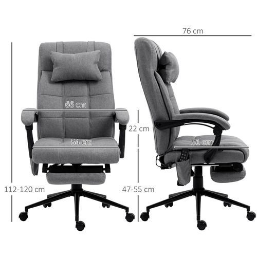Chaise De Bureau Ergonomique Design Massante Et Chauffante Tissu Gris