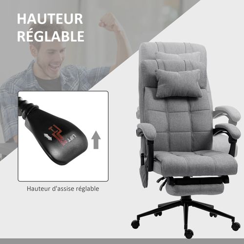 Chaise De Bureau Ergonomique Design Massante Et Chauffante Tissu Gris