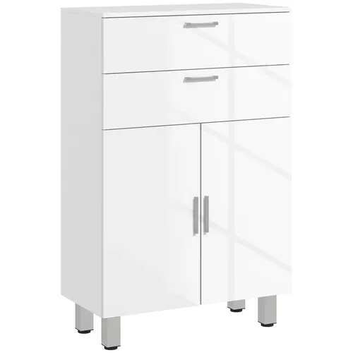 Meuble Bas Salle De Bain Façade Blanc Laqué 2 Portes 2 étagères 2 Tiroirs