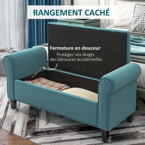 Banquette Coffre De Rangement Velours Dim. 126 X 48,5 X 57 Cm