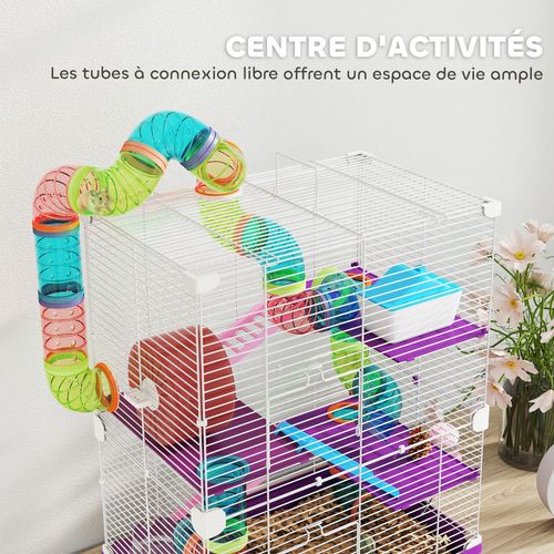 Cage Pour Hamster Souris Rongeur 4 étages Multi-équipements