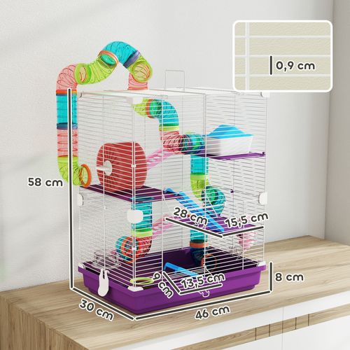 Cage Pour Hamster Souris Rongeur 4 étages Multi-équipements