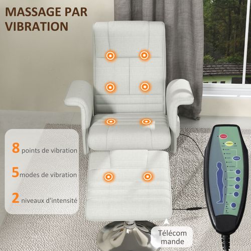 Fauteuil Relax Massant Inclinable Avec Repose-pied Acier Chromé Tissu