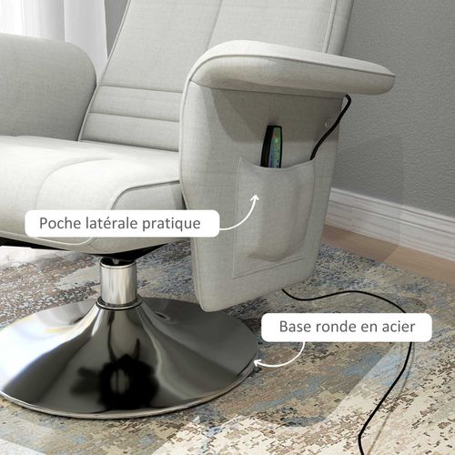 Fauteuil Relax Massant Inclinable Avec Repose-pied Acier Chromé Tissu