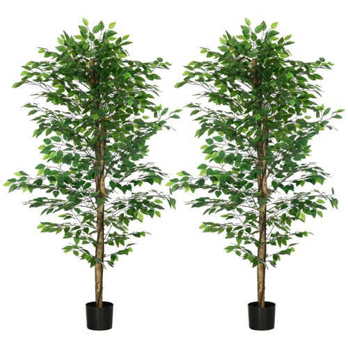 Lot De 2 Plantes Artificielles Ficus H.1,8 M Grand Réalisme Pot Inclus