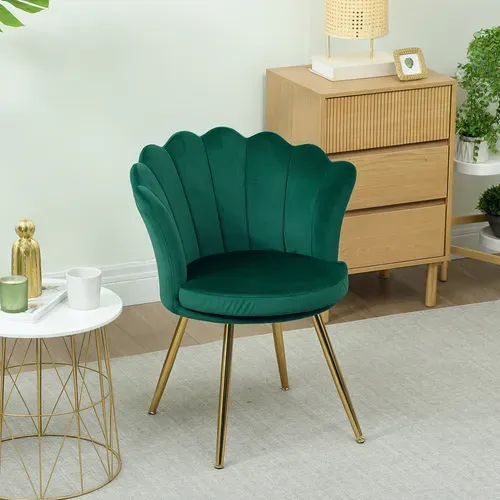 Chaise Design Coquillage Pieds Métal Dorés Effilés Velours