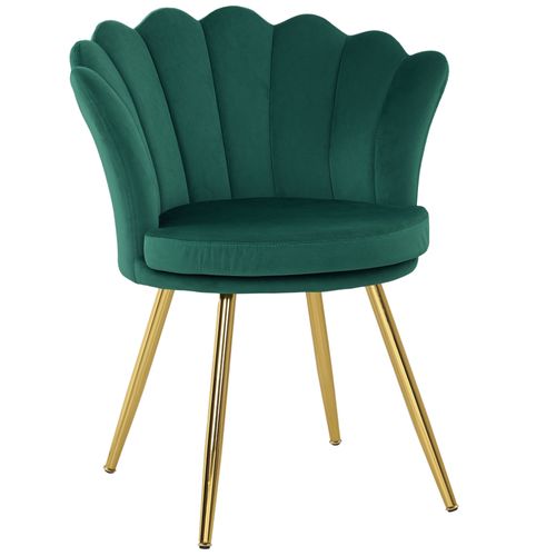Chaise Design Coquillage Pieds Métal Dorés Effilés Velours