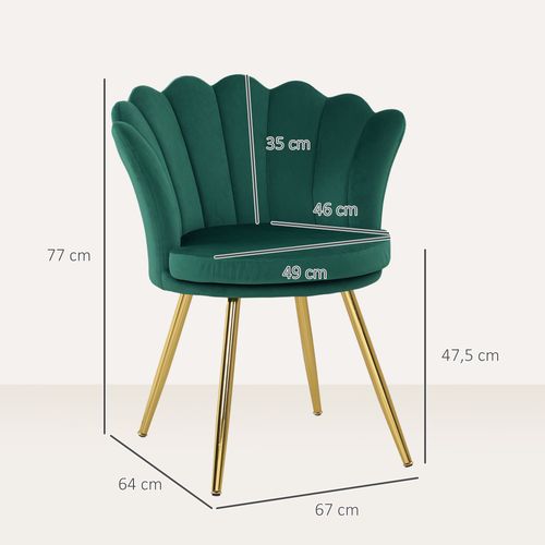 Chaise Design Coquillage Pieds Métal Dorés Effilés Velours