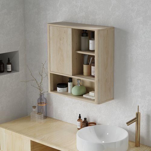 Armoire Murale De Salle De Bain Style Bohème Porte Coulissante Étagère Niche