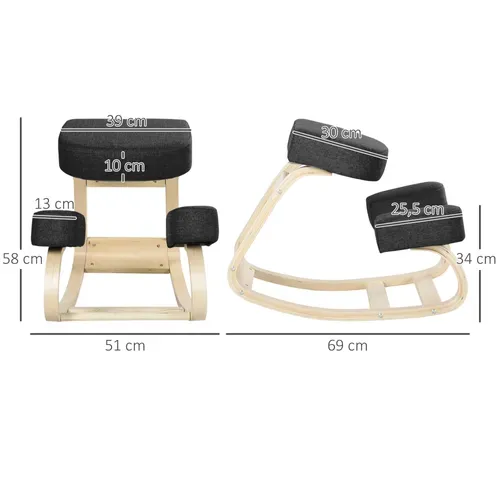 Tabouret Ergonomique - Siège Assis à Genoux - Bois Tissu