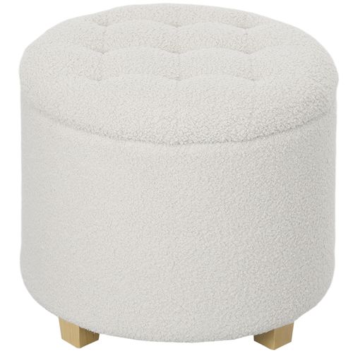 Pouf Coffre Rangement En Tissu Bouclette Blanc