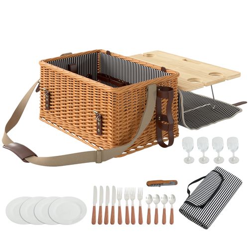 Panier De Pique-nique En Osier Avec Petite Table Et Accessoires