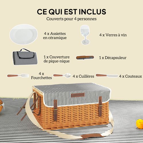 Panier De Pique-nique En Osier Avec Petite Table Et Accessoires