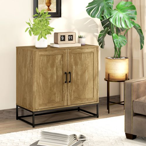 Buffet Effet Bois Exotique 2 Portes étagère Métal Noir