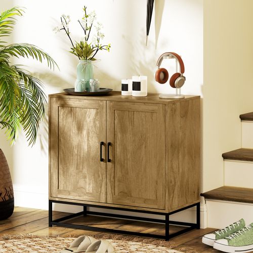 Buffet Effet Bois Exotique 2 Portes étagère Métal Noir
