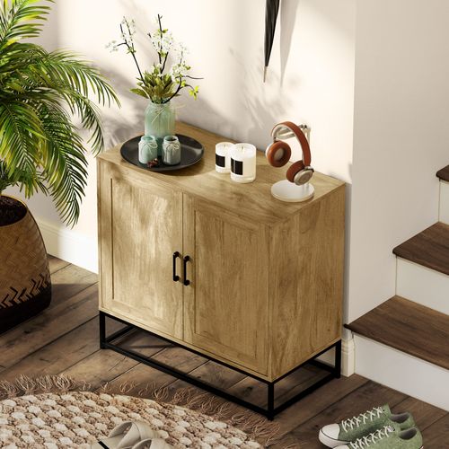 Buffet Effet Bois Exotique 2 Portes étagère Métal Noir