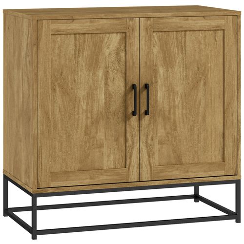 Buffet Effet Bois Exotique 2 Portes étagère Métal Noir