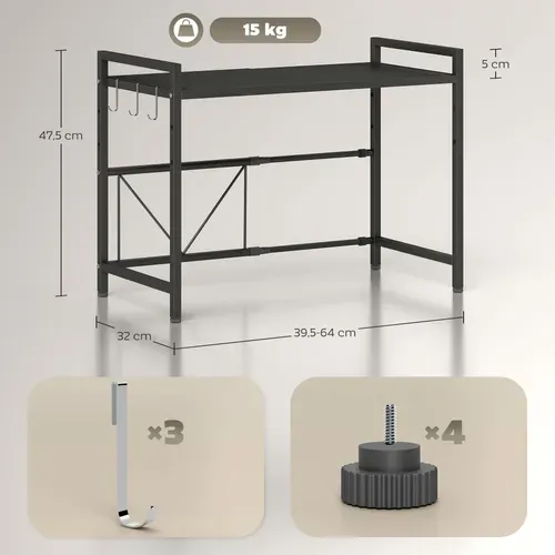 étagère Extensible Pour Micro-ondes 3 Crochets Métal Noir