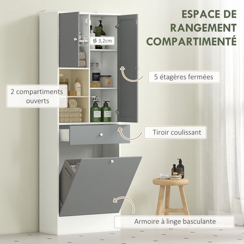 Meuble Haut De Salle De Bain Avec Miroir Nombreux Rangements Blanc Gris