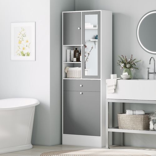 Meuble Haut De Salle De Bain Avec Miroir Nombreux Rangements Blanc Gris