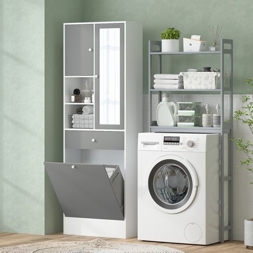 Meuble Haut De Salle De Bain Avec Miroir Nombreux Rangements Blanc Gris