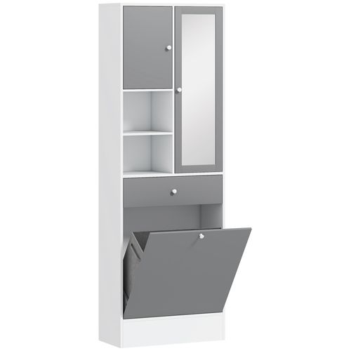 Meuble Haut De Salle De Bain Avec Miroir Nombreux Rangements Blanc Gris