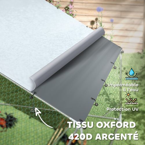 Enclos Poulailler 12 M² Espace Couvert - Portes, Accessoires - 4 X 3 X 1,95 M - Acier Gris