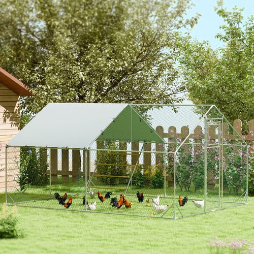 Enclos Poulailler 12 M² Espace Couvert - Portes, Accessoires - 4 X 3 X 1,95 M - Acier Gris