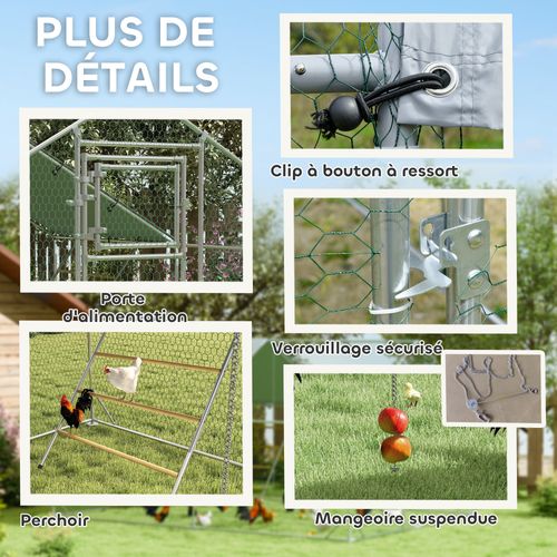 Enclos Poulailler 12 M² Espace Couvert - Portes, Accessoires - 4 X 3 X 1,95 M - Acier Gris