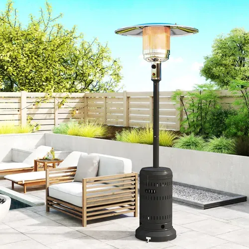 Parasol Chauffant Gaz Mobile 11 Kw Allumage Piézo H.223cm Métal Noir Alu.