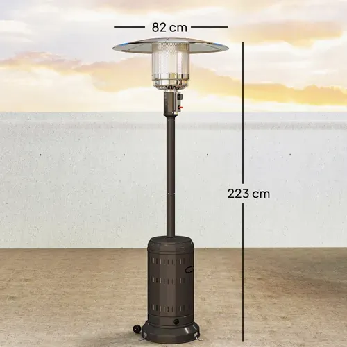 Parasol Chauffant Gaz Mobile 11 Kw Allumage Piézo H.223cm Métal Noir Alu.