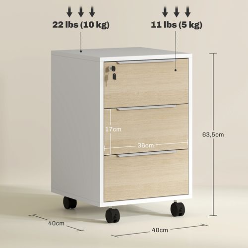 Caisson De Bureau 3 Tiroirs Verrouillables 2 Clés