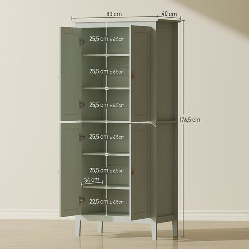 Armoire De Cuisine LED Sur Pied Style Classique Chic 4 Portes 6 Niveaux