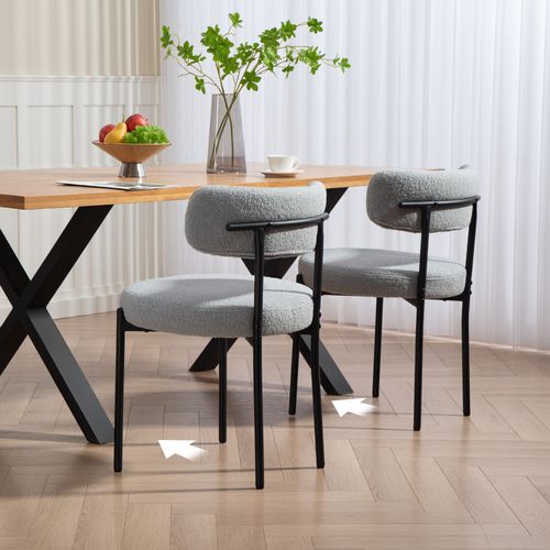 Lot De 2 Chaises De Salon Style Néo-rétro Acier Noir Effet Laine Bouclée Gris