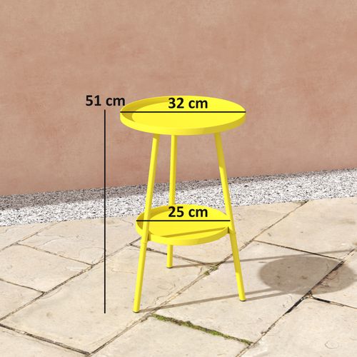 Table D'appoint De Jardin Ronde 2 Niveaux Métal