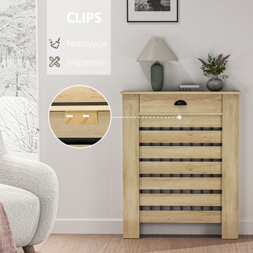 Cache-radiateur Design Panneau Avec Tiroir Effet Bois